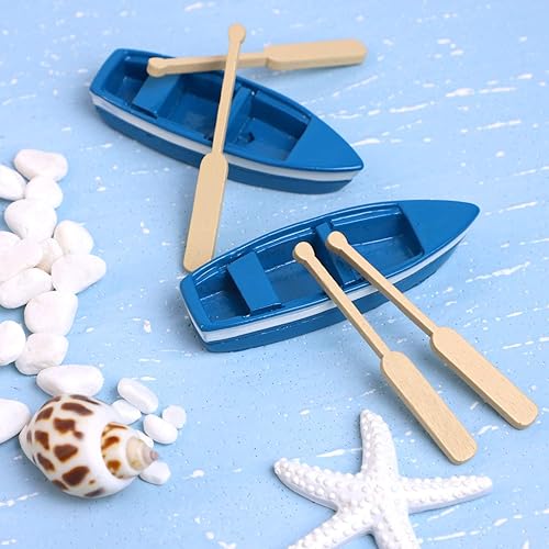 Miniatura 7 de Framendino, 2 juegos de mini bote de remos mini bote de madera con remos para accesorios de jardín de hadas