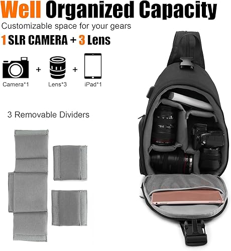 Miniatura 2 de Cwatcun Bolsa bandolera para cámara, bolsa cruzada para cámara fotográfica, mochila para fotógrafos para cámaras DSLR SLR Canon Nikon Sony sin espejo