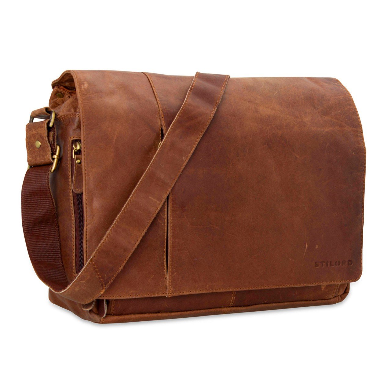 STILORD Vintage Sac à bandoulière en Cuir pour Homme Femme 15.6 Pouces Sac d'affaires Ordinateurs Portables