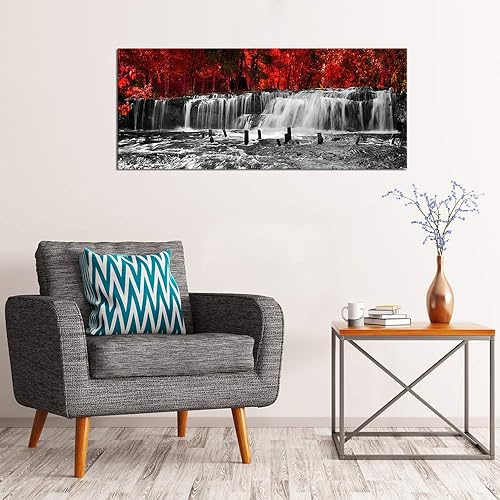 Miniatura 2 de SkenoArt Lienzo decorativo para pared, diseño de árboles rojos y negros, bosques, cascadas, paisajes, otoño, moderno, sala de estar, hogar, oficina,