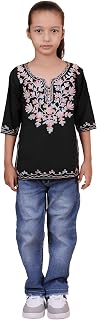iKRABIB Kids Embroidered Kurti with Floral Design, 3/4 Sleeves, V-Neck Price In India