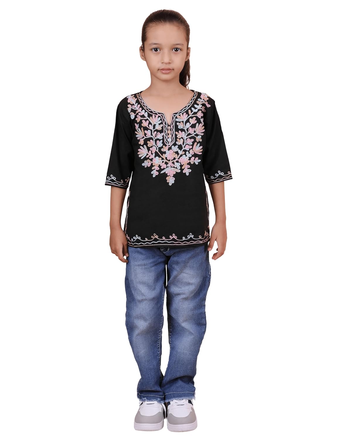 iKRABIB Kids Embroidered Kurti with Floral Design, 3/4 Sleeves, V-Neck - Review, Price and Buying Guide