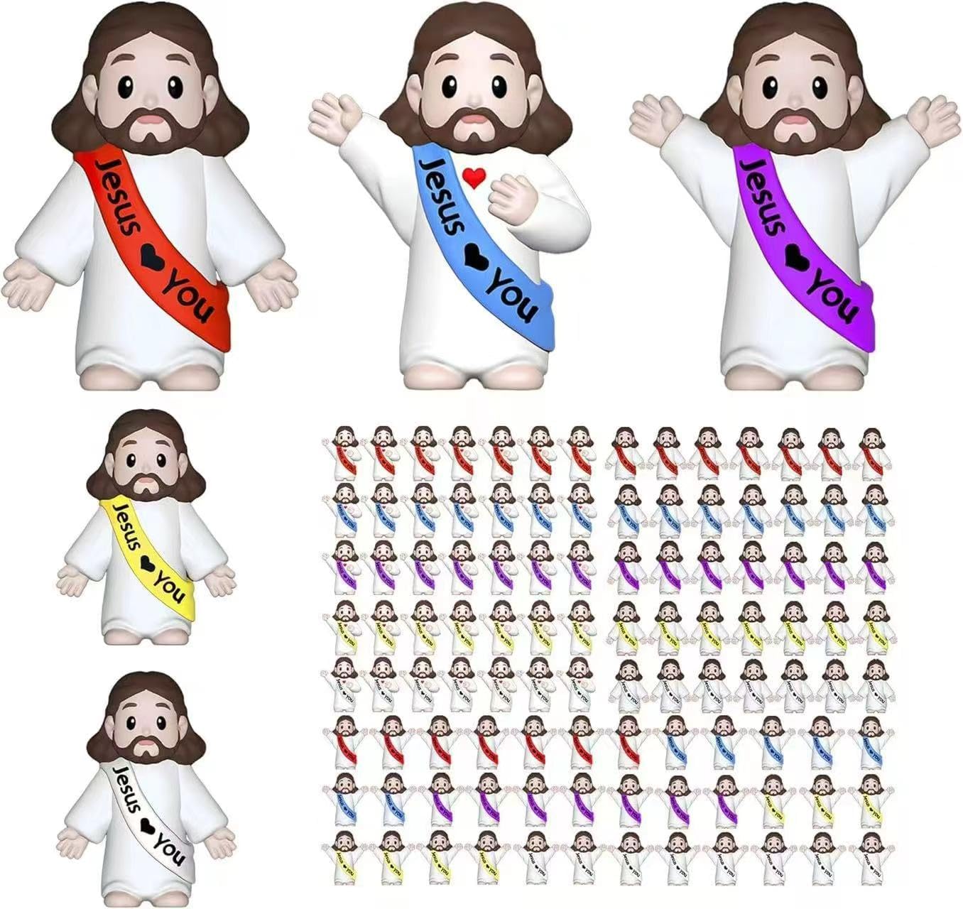 60Pcs Little Jesus Figures with 3 Different Poses, Assorted Colors Religious Figurines for Home and Church Decor