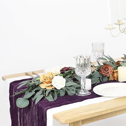 Miniatura 3 de FUHSY Camino de mesa de gasa rústica de 13 pies, color morado oscuro, paños de queso largos y transparentes para boda, ceremonia, recepción,