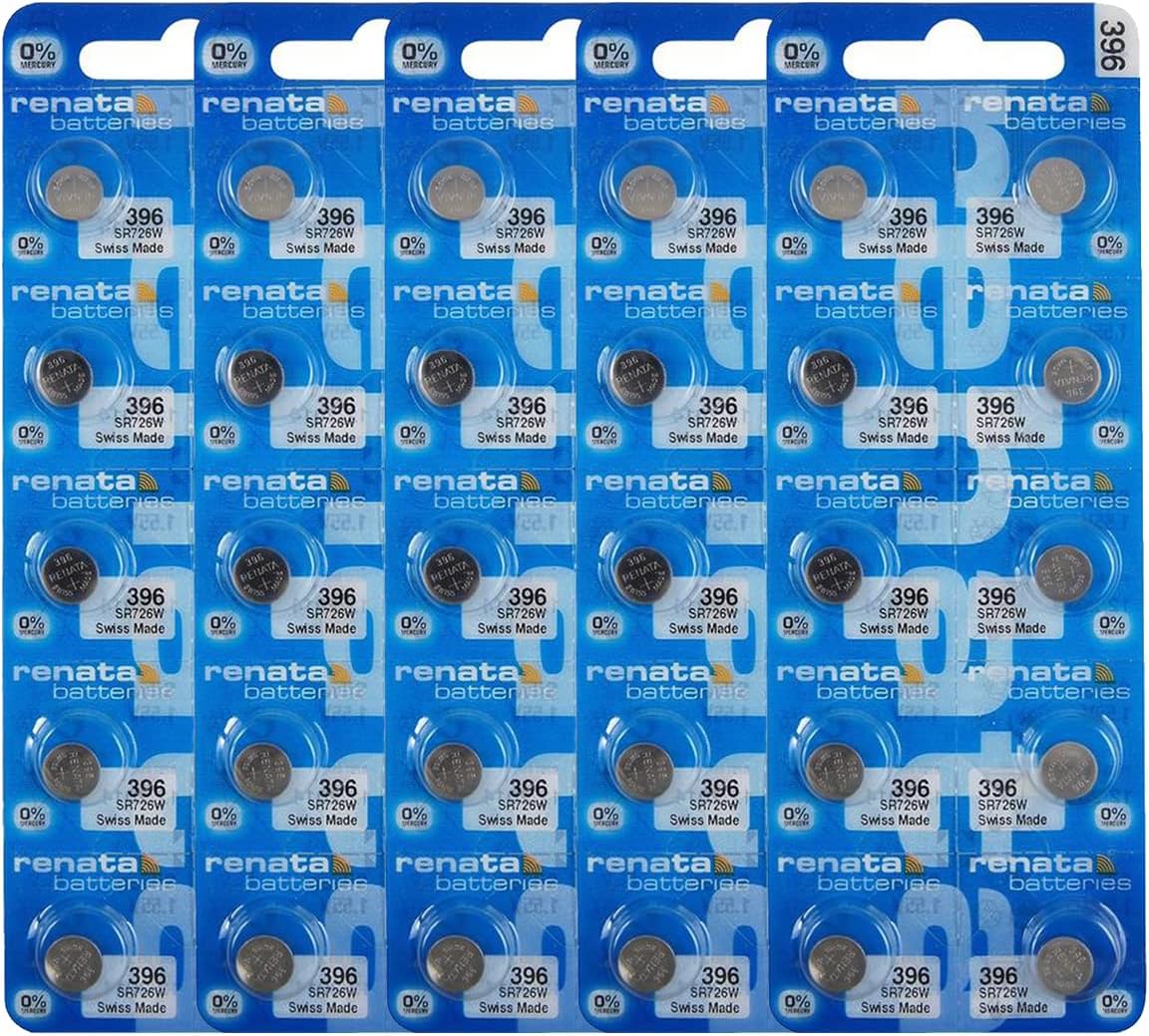 Renata 396 SR726W Batteries - 1.55V Silver Oxide 396 Watch Battery (50 Count)