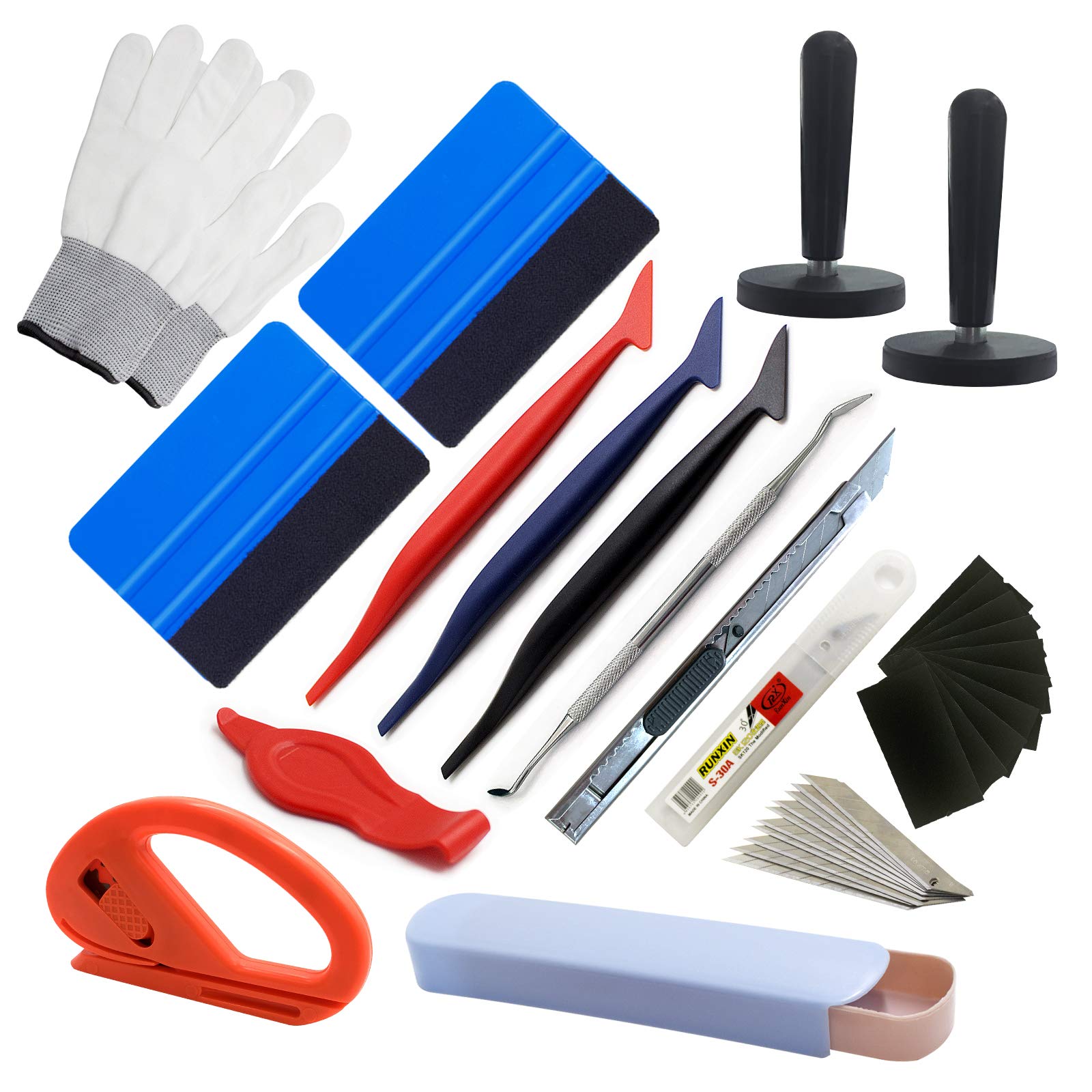 SETLUX 32 Pcs Vinyl Car Wrapping Tint Vehicle Window Glass Protective Film Installing Tool Includes Felt Squeegee Stainless Steel Knife, Spare Felts, Working Gloves,Vinyl Magnets