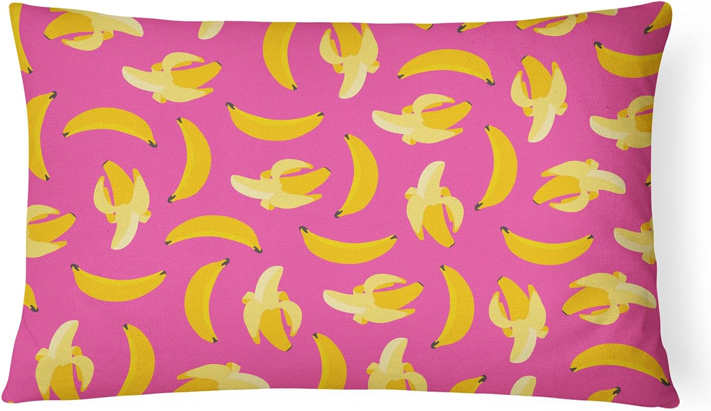 Caroline's Treasures BB5140PW1216 Bananas on Pink Canvas Fabric Decorative Pillow Machine Washable, Indoor Outdoor Decorative Pillow for Couch, Bed or Patio, 12HX16W