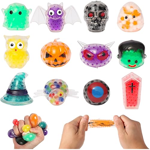 12 Pcs Halloween Mini Sensory Stress Balls Squeeze Toy for Adults, Squishy Stress Relief Toys, Halloween Non Candy Treats Gifts Goodie Bag Filler Party Favors