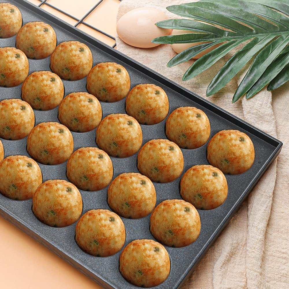 Takoyaki pan antiaderente in alluminio nero, stile classico, 33 x 20 cm
