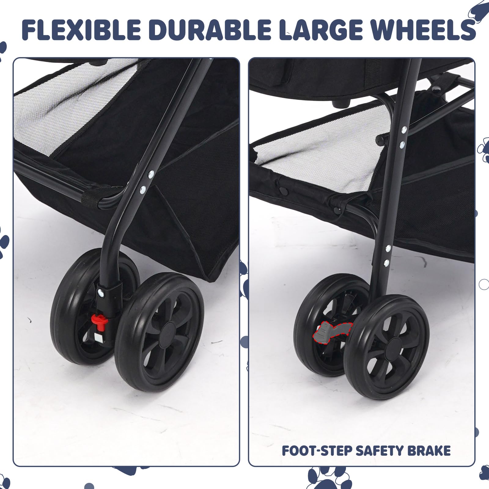 Hundewagen 3 in 1, Haustiere Buggy für mittelgroße Hunde, Faltbarer Hundebuggy bis 20kg, Haustiere Transportbox, Hundewagen mit abnehmbarem Carrier Autositz und Nahrungsmittelfach (schwarz)