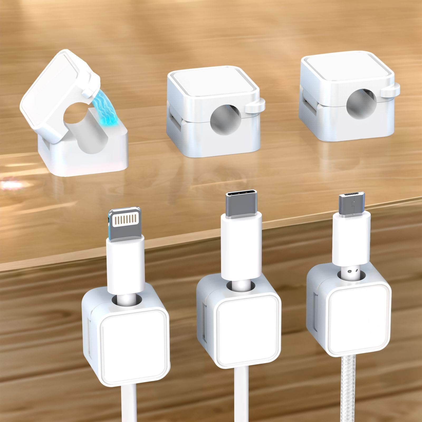 Virelixis 6 Pack Magnetic Cord Organizer White, Adhesive Cable Clips for Desk Nightstand, Cord Management Holder for Wall Car, Wire Keeper for Phone