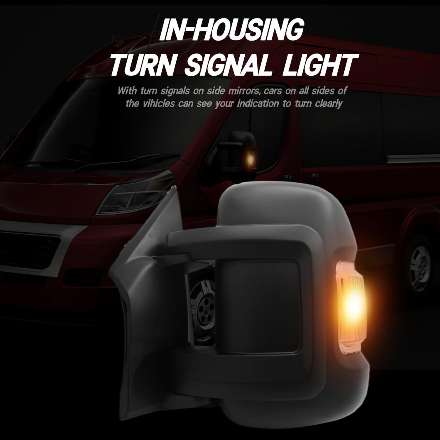 Driver Side Mirror Compatible with 2014-2024 Ram Promaster 1500 2500 3500 Short Arm With Power Glass Heated Turn Signals Light Temperature Sensor Manual Folding Textured Black 8+2 Pins #5VE99JXWAD
