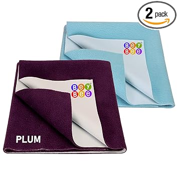 BeyBee Waterproof Baby Bed Protector Dry Sheet for Born Babies Gifts Pack, (Medium Combo of 2, Plum/Sea Blue) - image, photos