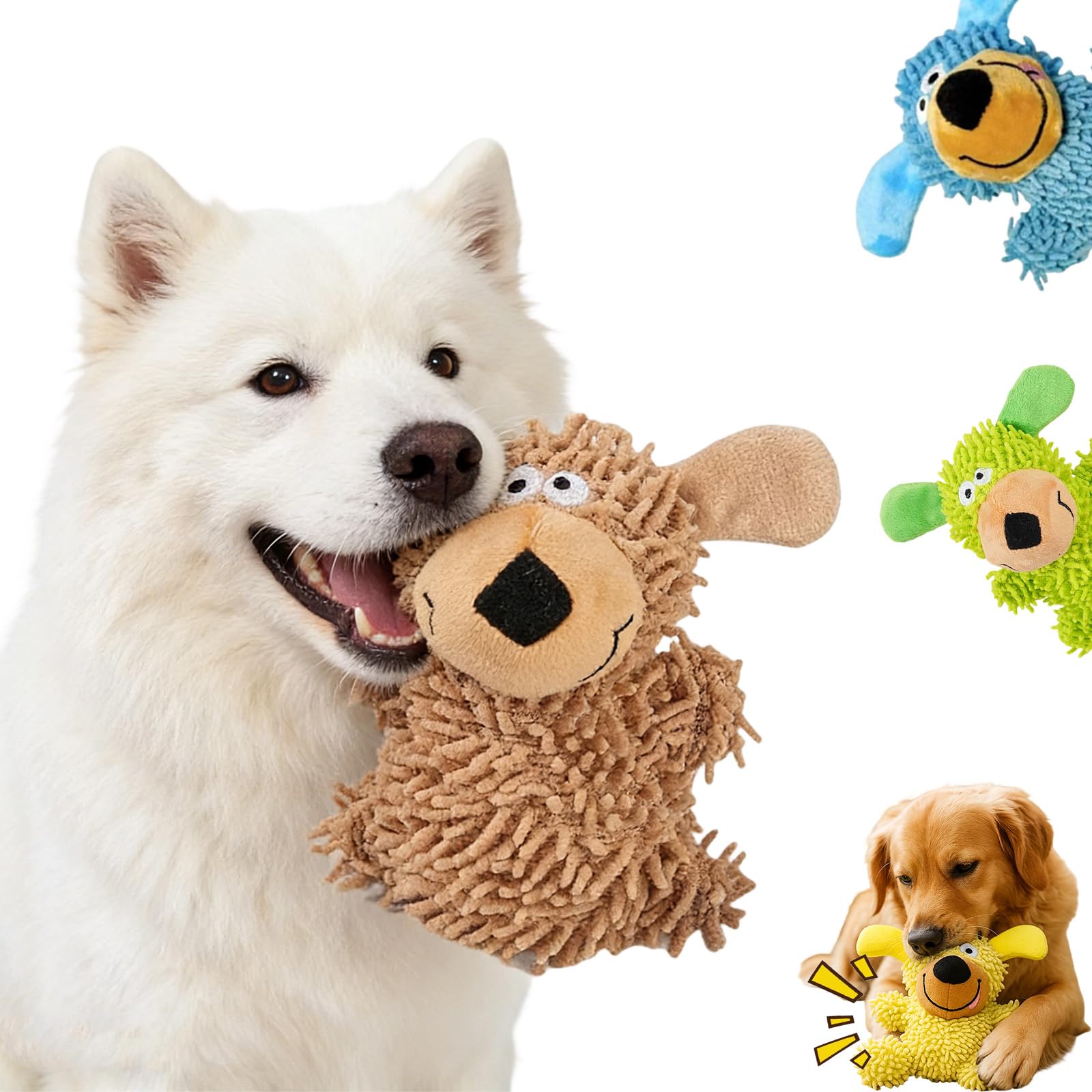 Qosigote Giggling Tooth Cleaning Toy In Dog Colours, Squeaky Dog Toys, Chew Toys for Dogs, Interactive Plush Pet Toy, Cleans Teeth Naturally, Prevents Boredom and Anxiety (brown)