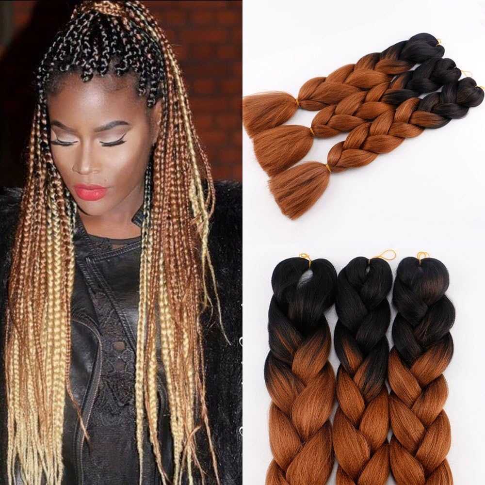 3pcs/lot Ombre Braiding Hair 100g/pcs Jumbo Braids Hair 24" Synthetic Braiding Hair(Black and Brown)