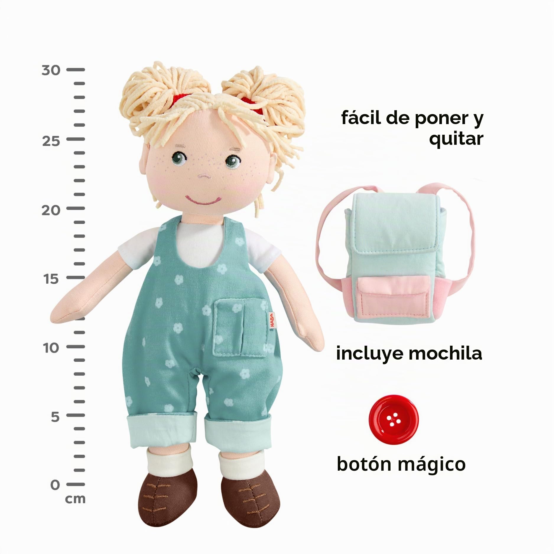 HABA Carmushka Tilli - Muñeca de Trapo para niños pequeños de 30 cm, Suave, Lavable y fácil de Poner, a Partir de 18 Meses, conocida por Mi botón, un Universo – 2013203001