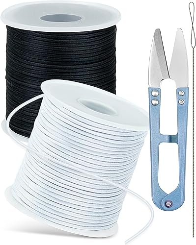 Vista 20 de FIVEIZERO 2 rollos de cuerda elástica negra de 330 pies, 0.049 pulgadas, 0.047 pulgadas, 0.059 pulgadas, cordón elástico para cuentas con aguja