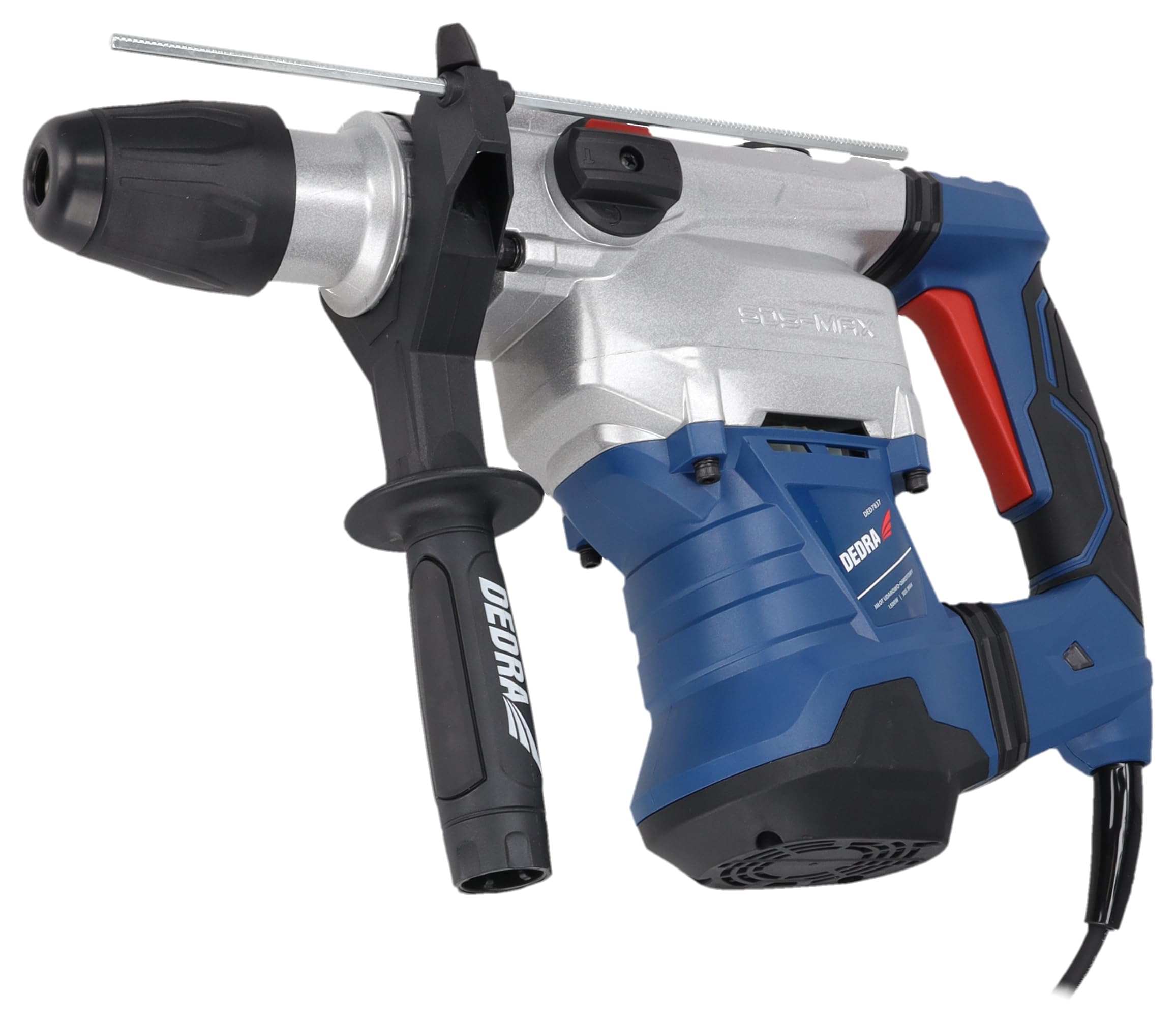 Dedra DED7837 1500 W – młot udarowo‑obrotowy SDS‑MAX 12 J, 3 tryby (wiercenie, udar, kucie), system antywibracyjny, ogranicznik głębokości, walizka – bez akcesoriów