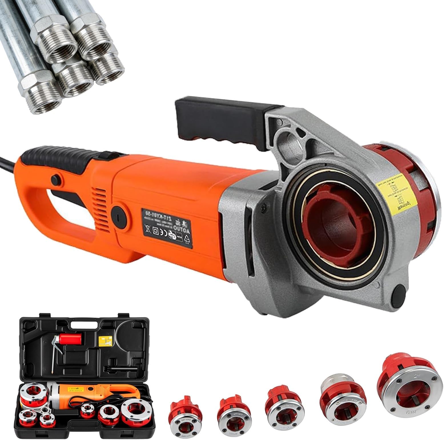 Electric Pipe Threader Tool Kit, Heavy-Duty Hand-Held Machine 2300W, 6 Dies 1/2"-2" for Galvanized Iron Steel Ratchet Pipes