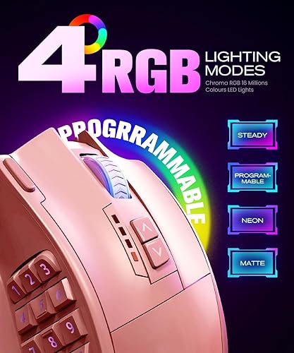 Miniatura 5 de UtechSmart Ratón inalámbrico Venus Pro MMO para juegos, sensor óptico de 16,000 DPI, modos duales con cable/inalámbrico, iluminación Chroma RGB