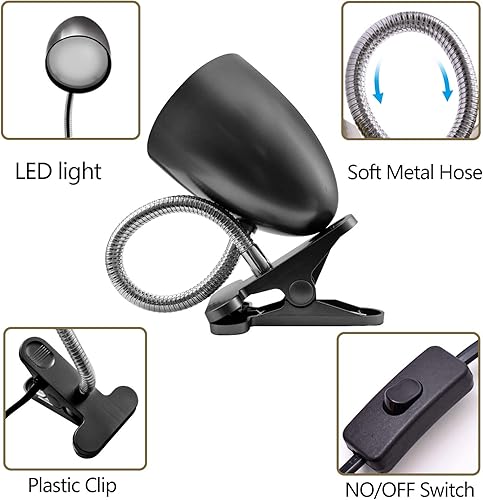 Miniatura 4 de ENERGETIC SMARTER LIGHTING Luz de clip para cama, luz de lectura con clip no regulable para cama, 4000 K blanco frío, lámpara de escritorio de 3.5 W