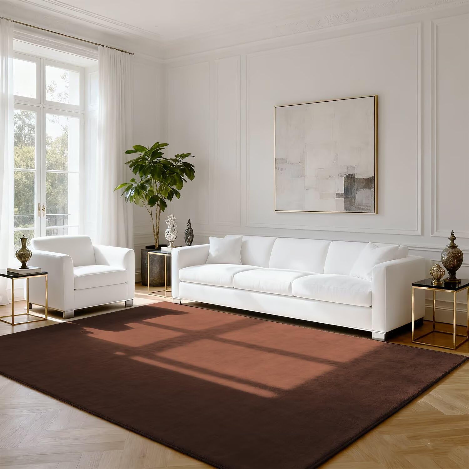 Tapis poils courts 200x300 antidérapant lavable pour grand salon
