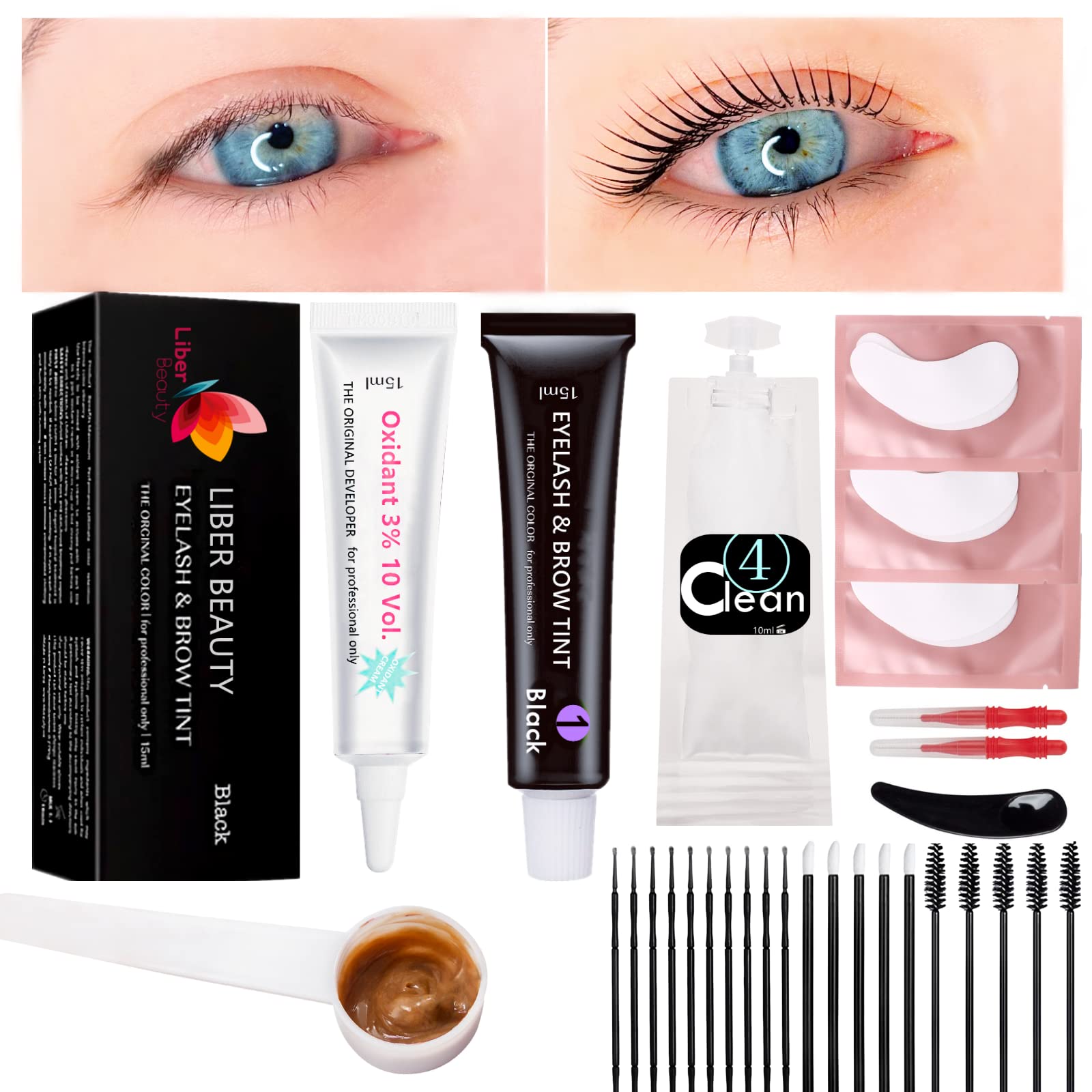 Liber BeautyLash T-i-n-t Kit, Eyebrow Color kit Black Home Use Professional Salon Training Kit Eyelash D-y-e Kit Black Easy use Quick on Effect (only black color kit)