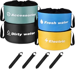 MICTUNING RV Hose Storage Bags Waterproof 4 Pack-RV Utility Bag, Sewer Hose Bag, RV Accessories Storage Organizer Bag with 4 Storage Straps for Sewer Hoses, Fresh Water Hoses, Camper Tools