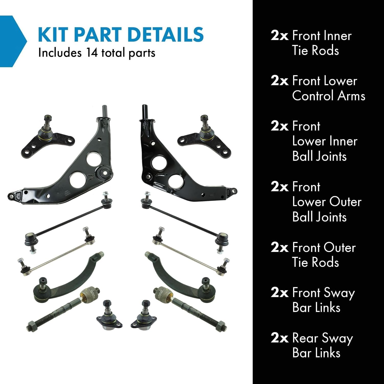 TRQ Front and Rear Steering & Suspension Kit Ball Joint Control Arm Sway Bar Stabilizer Link Tie Rod Compatible with 2003-2006 Mini Cooper