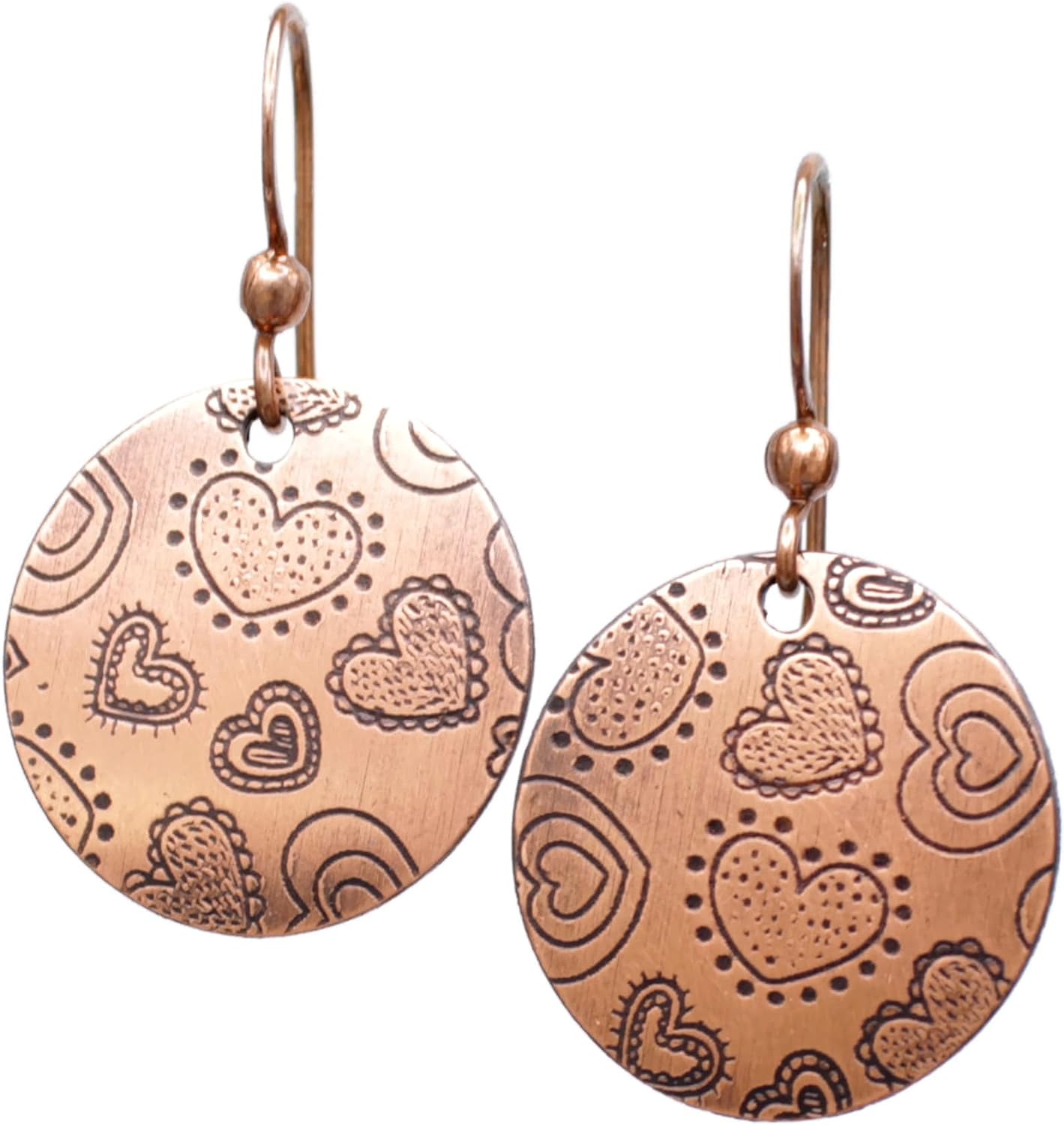 Pillar of Salt Studio Handcrafted Solid Copper Doodle Heart Earrings (Antiqued Copper, 3/4" drop)