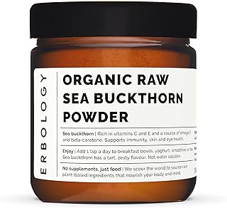 100% Organic Sea Buckthorn Powder 35g - Seeds Removed, More Concentrated - Rich in Omega-7 and Beta-carotene - Straight from Farm - Raw, Vegan and Gluten-Free - Non-GMO - Recyclable Glass Jar