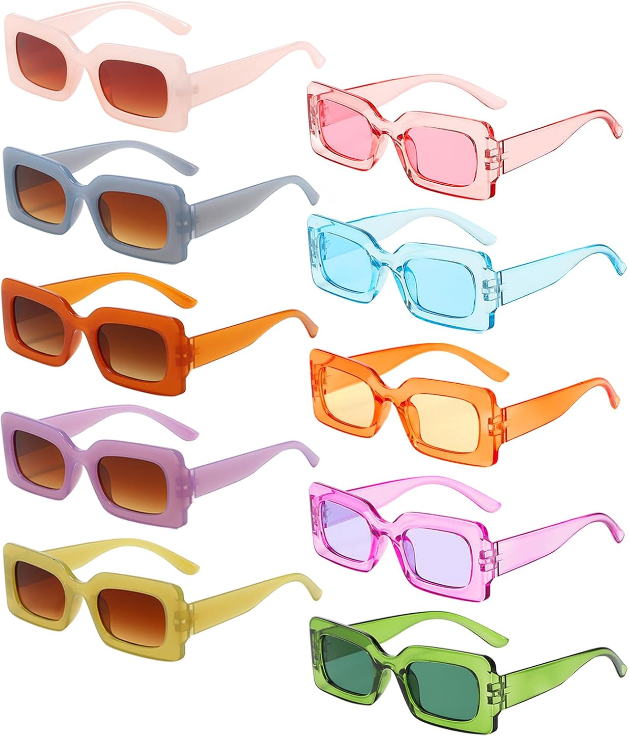 10/20 Pack Retro Narrow/Chunky Rectangle Sunglasses for Women Men 90s Trendy Aesthetic Y2K Square Party Glasses