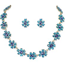 Jewelry Set for Women, Necklace Dangle Earrings, Gold Plated Jewelry Set with Austrian Crystal, Allergy Free Wedding Party Jewelry for Bridal Bridesmaid Royal Blue