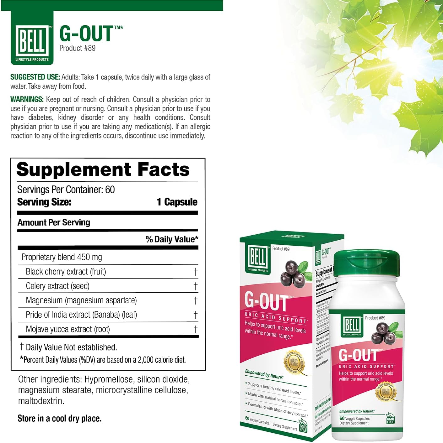 Bell G-Out Uric Acid Cleanse | Recommended for Gout - A Unique Blend of Herbal Extracts That Helps Maintain Uric Acid Levels Within The Normal Range, Uric Acid Relief, Uric Acid Flush| 60 Capsules - Image 2