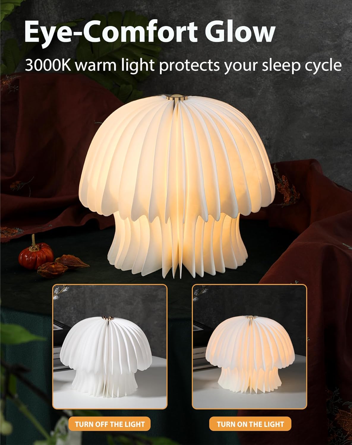 Modern Decor Mushroom Lamp - Foldable Pocket Lamp,1200mAh Battery Rechargeable Warm Light, Portable LED Decorative Light for Bedroom, Living Room & Desk - Cute Home Decor