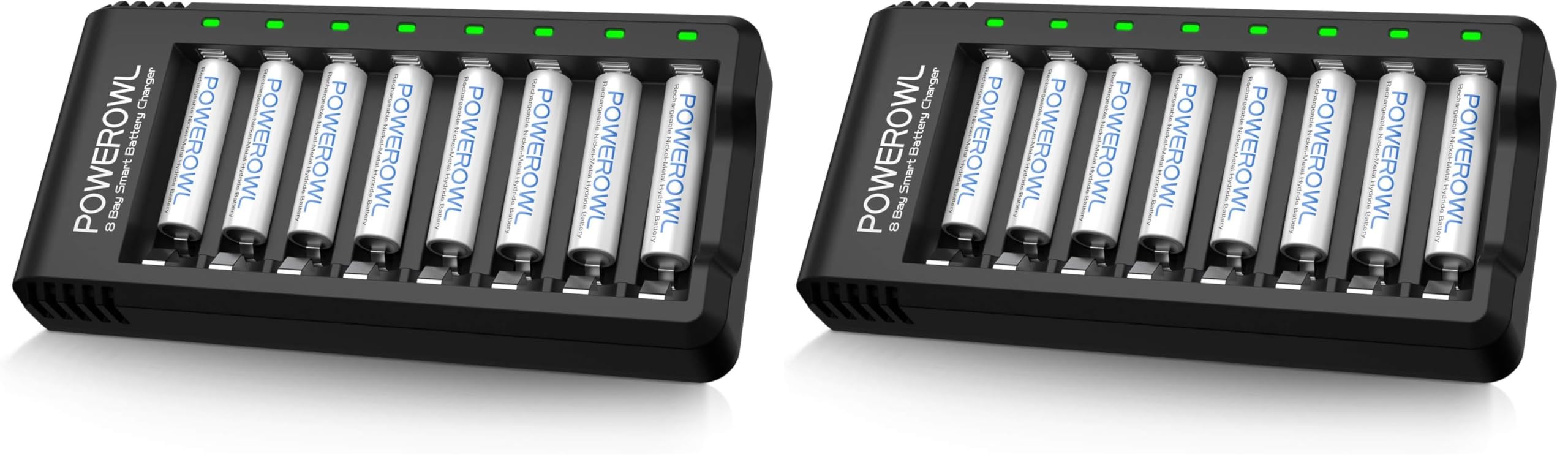 POWEROWL Rechargeable AAA Batteries with Charger, Advanced Individual Cell Battery Charger, High Capacity Low Self Discharge Ni-MH Triple A Batteries -Qty8 (Pack of 2)