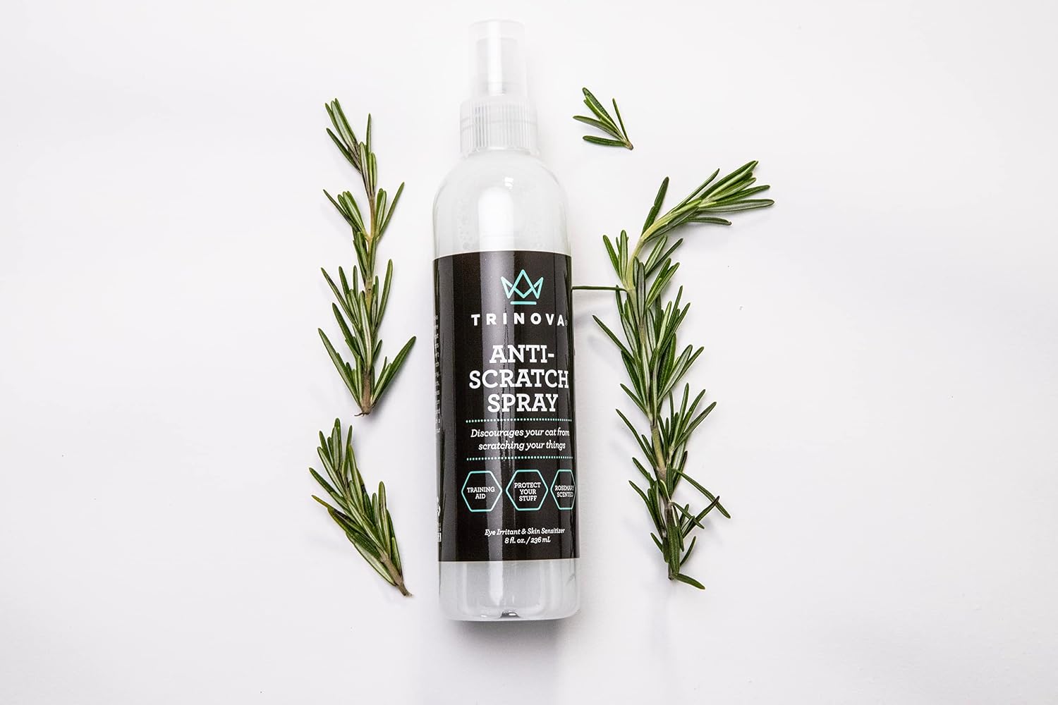 TriNova Anti-Scratch Cat Deterrent Spray for Kittens and Cats - Infused with Rosemary, Keep Cats from Scratching Furniture, Arm Chairs, and More - Indoor & Outdoor Use