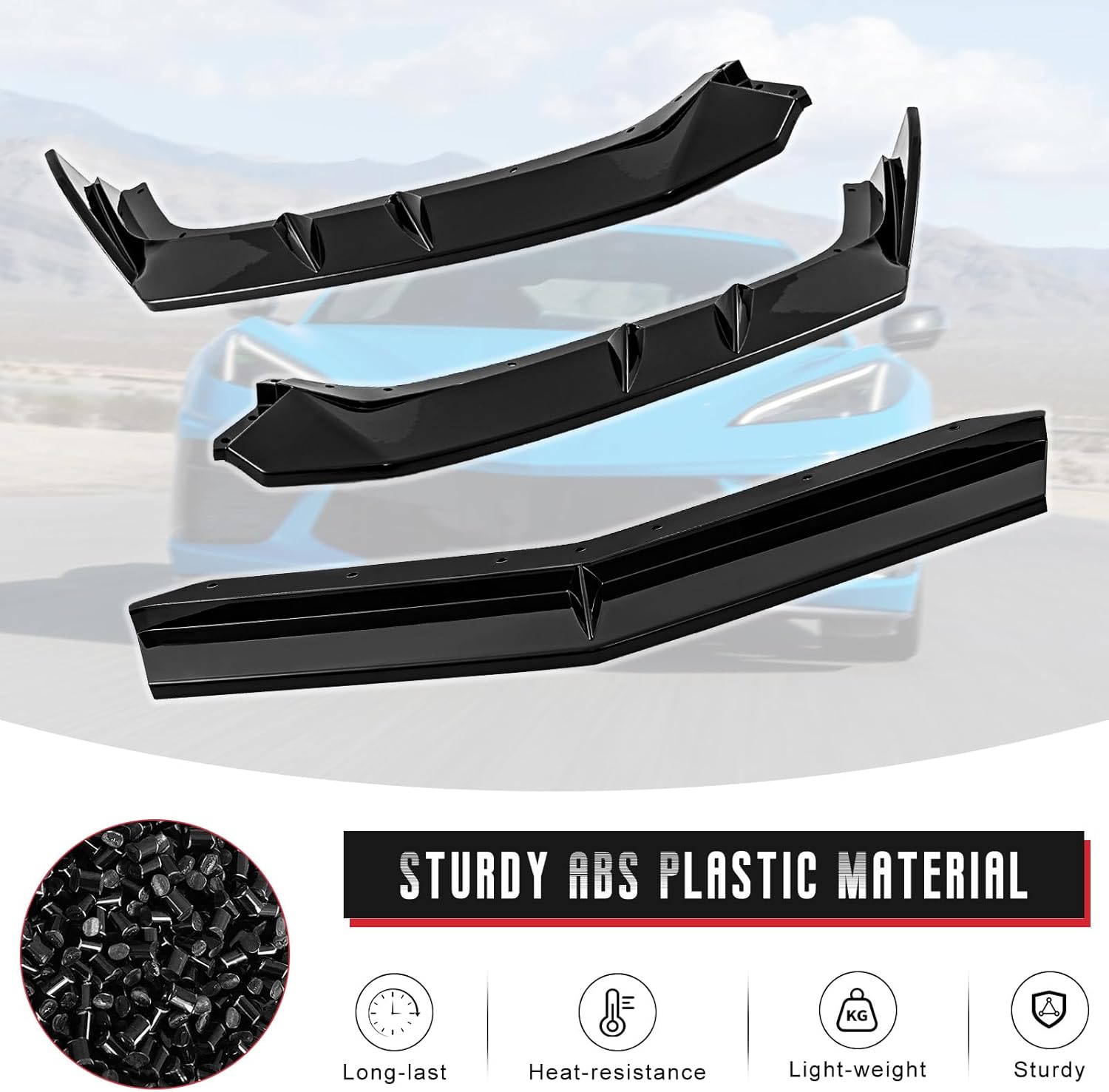 Front Bumper Lip fit for Chevy Chevrolet Corvette C8 Stingray Z51 Convertible Coupe 2020 2021 2022 2023 2024,Front Lip Chin,Spoil Splitter Lower Protect Guards,Light Carbon Flash,3PCS