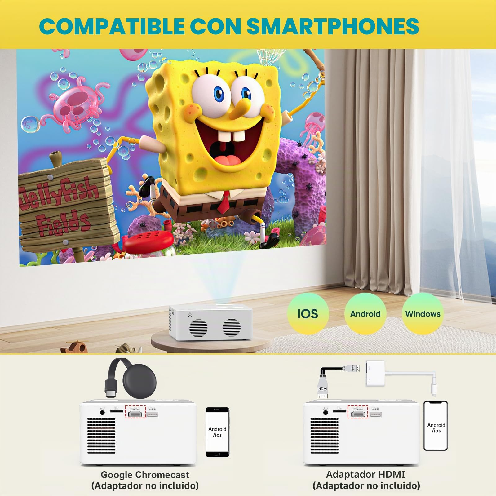 PURSHE Mini Proyector Bluetooth, Mini Proyector Portátil Full HD 1080P para iOS, Android, Windows, Zoom de 100%-50%, Compatible con TV Stick/HDMI/Smartphone/Consola de Juegos/USB [Incluye Remoto]