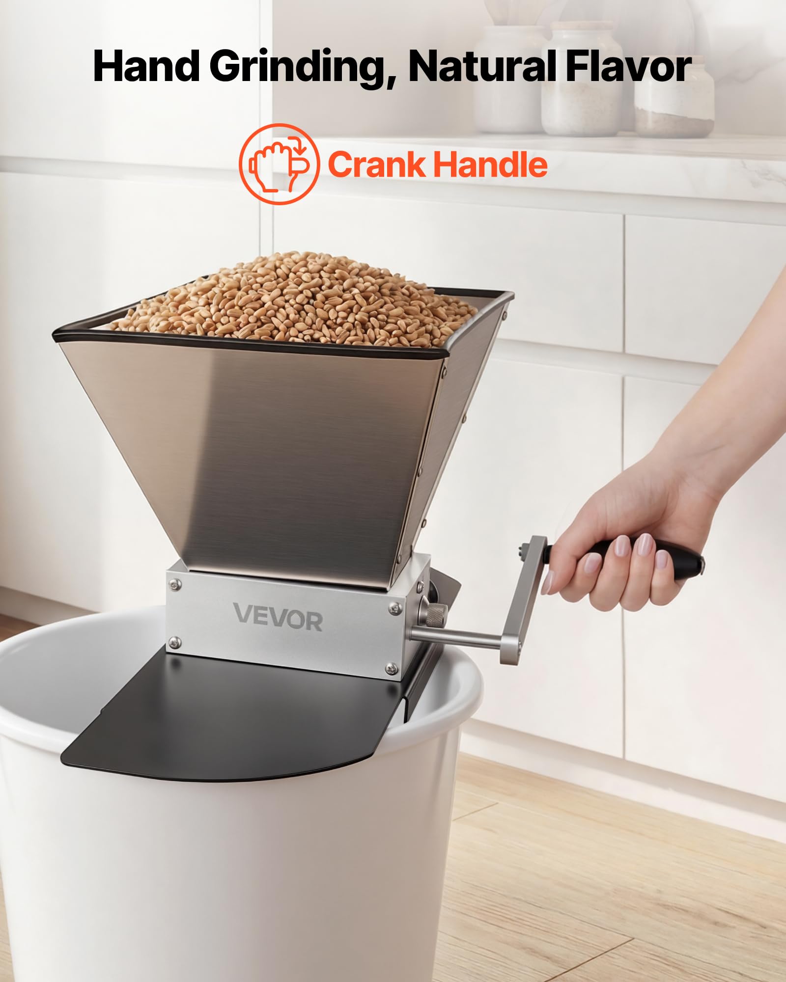VEVOR Mulino per Cereali Manuale, Macinino a Mano Macina Malto per Produzione Birra Fatta a Casa, Macina Cereali per Malto Regolabile con 2 Rulli in Acciaio Inox, Tramoggia da 4 Litri, Piastra di Base