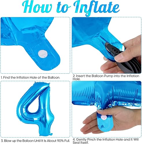 Miniatura 7 de Globo azul del número 4 de 40 pulgadas, globos grandes de aluminio con número de helio, globos gigantes gigantes de Mylar número 4 para decoración
