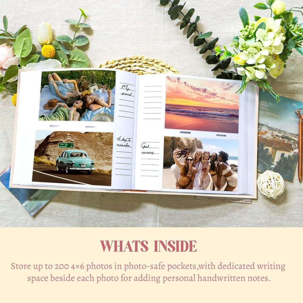 Holoary Photo Album 4x6 200 Photos, 200 Pockets 4”x6” Picture Album, Linen Fabric Cover Big Picture Book for Photos with Writing Area, 4x6 Photo Albums for Family Weddings Travel Memories(Beige) - Image 5