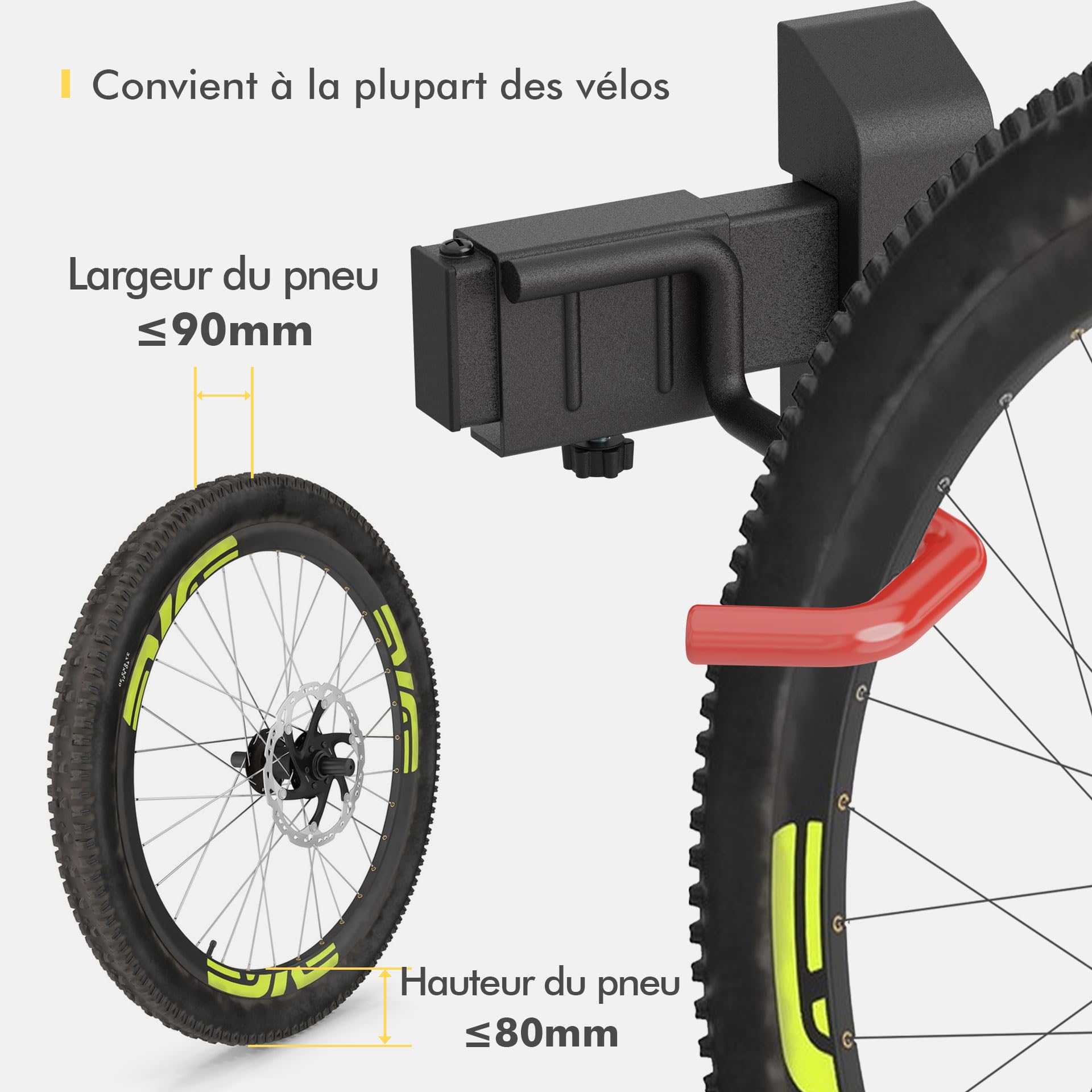 Mimoke Montage Mural pour 6 vélos Crochets réglables pour un rangement sécurisé des vélos Solution d'organisation pour la maison et le garage