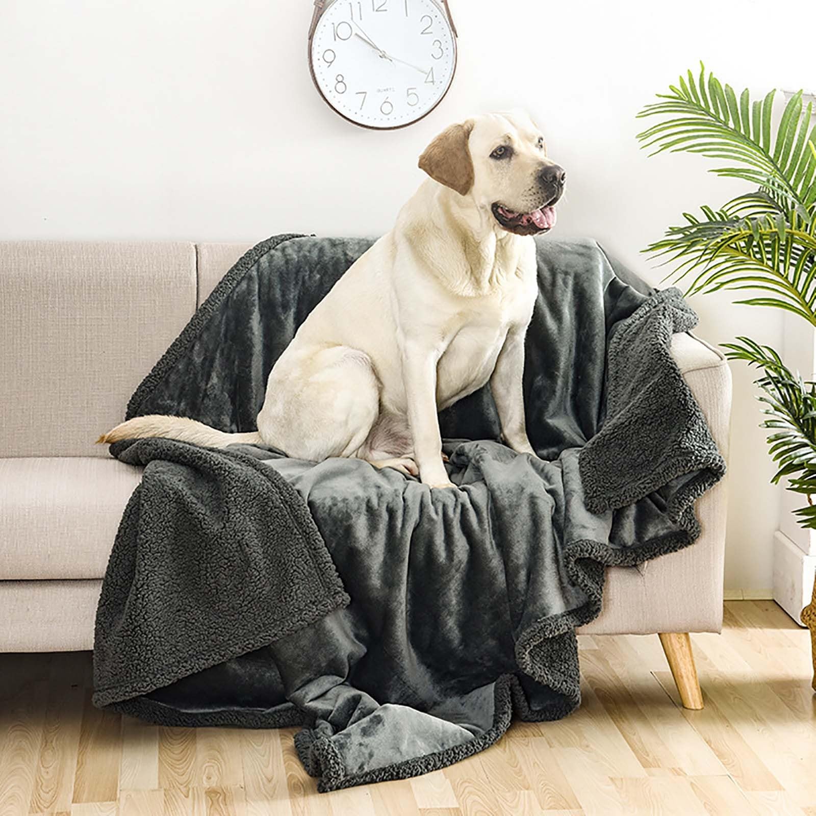 Manta polar Sherpa reversible, manta impermeable y antimanchas, mantas para perros, mantas suaves y lavables para cachorros, cálidas y acogedoras para colchones de cama y sofás Black,200X200cm