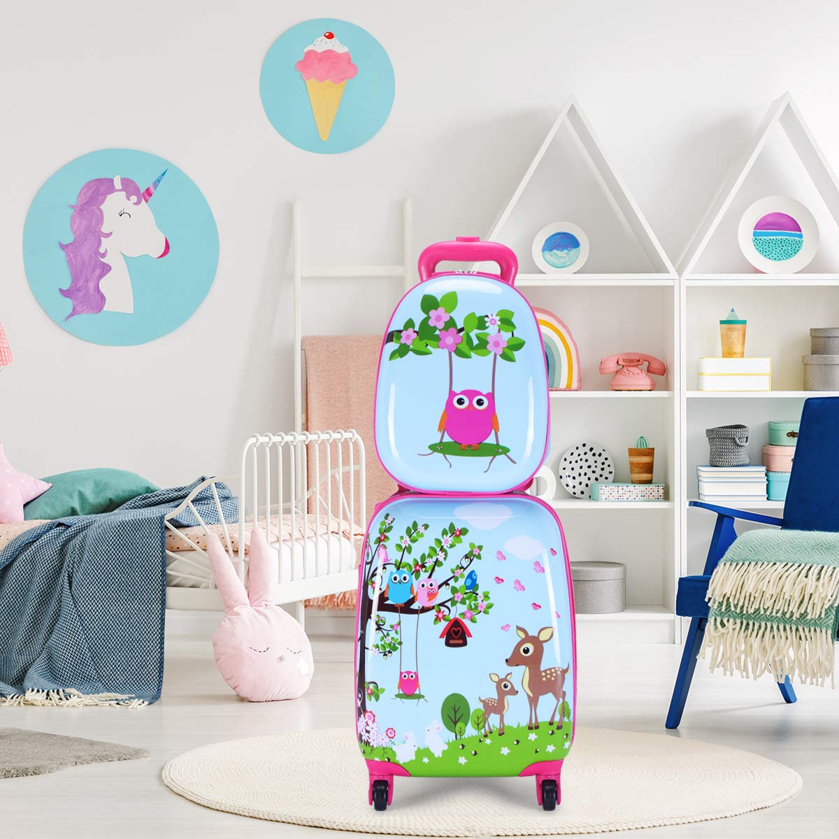 RELAX4LIFE 2 en 1 Juego de Maleta Infantil de 2 Piezas, Equipaje+Mochila con 4 Ruedas Giratorias, Mango Retráctil, Doble Cremallera y Película PC, Maletas de Viaje Infantiles, Regalo Niños (Modelo 6)