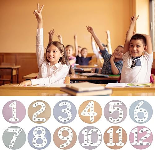 Miniatura 8 de Pósteres de matemáticas múltiples del 1 al 12, tabla de tabla de números de conteo bohemio, 12 piezas redondas de doble cara para conteo de saltos