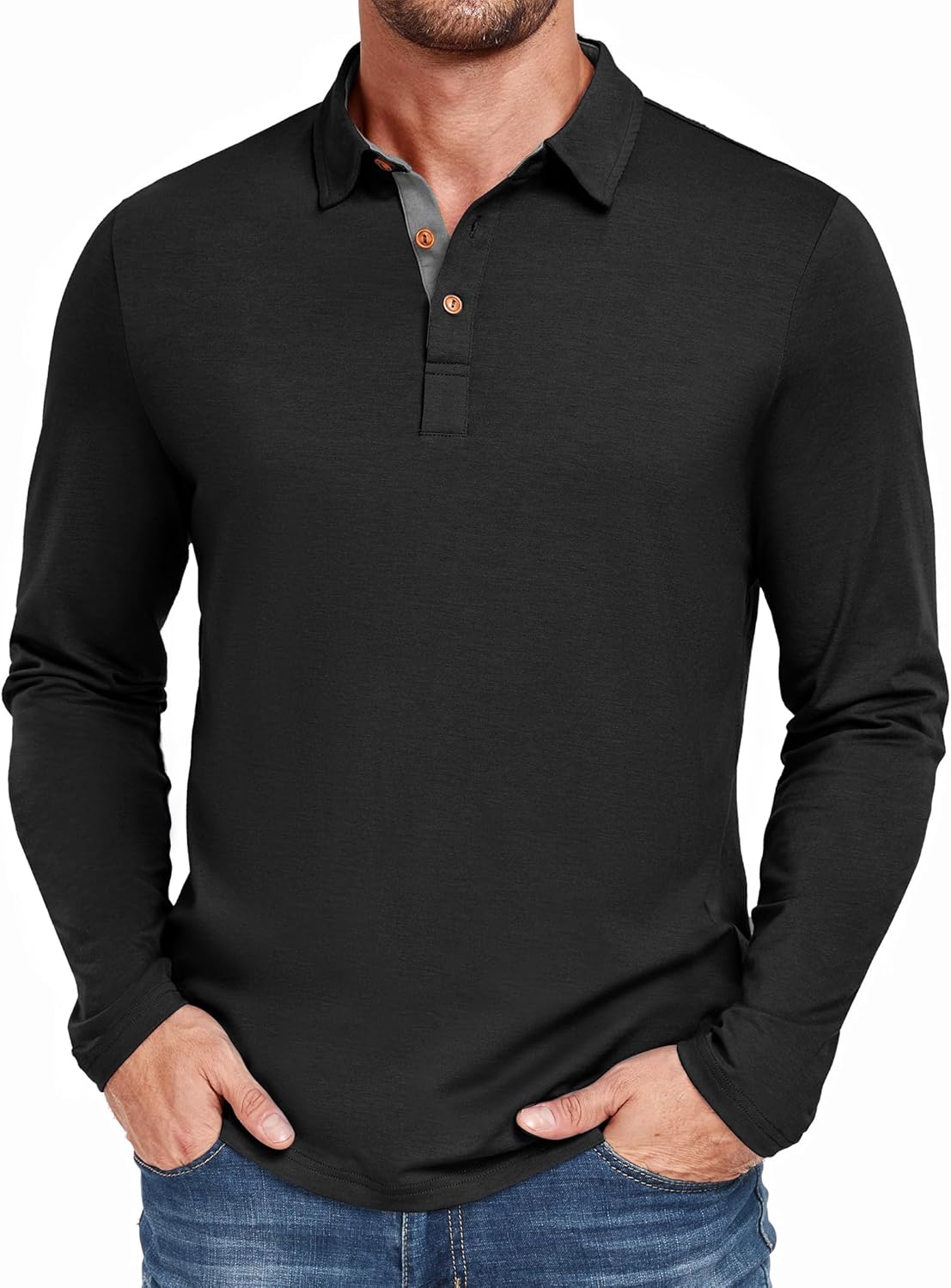 PEGENO Mens Polo Short/Long Sleeve Shirt Classic Button Basic Solid Color Designed Collared Polo Shirt Fashion Casual Shirts