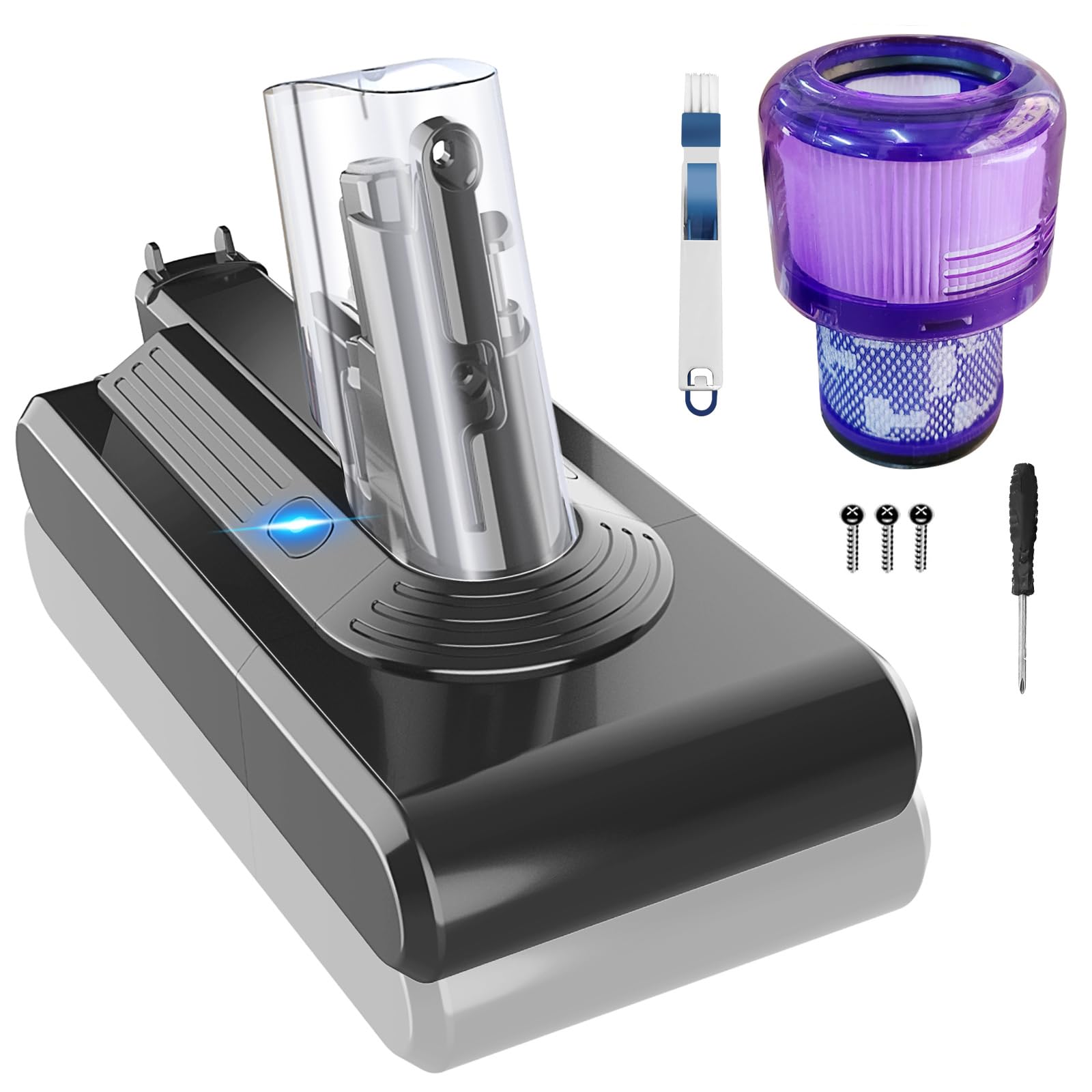 View 1 of ***MISSING ASSEMBLY PIECES*** svetyd V11 Battery 25.2V 6.0Ah 6000mAh Compatible with Dyson SV14 V11 Absolute Complete Cordless Vacuum Cleaner Li-ion Battery + 1 Post HEPA Filter + 1 Brush + Screwdriver(Screw Mounted)