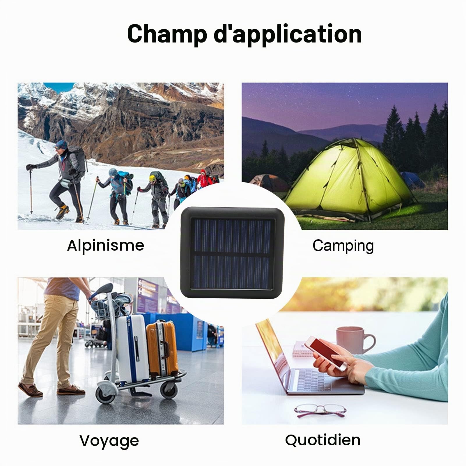 Chargeur de Téléphone Portable Solaire, 20 000 MAh à Deux Ports de Sortie, Chargeur de Téléphone Solaire Portable avec Affichage de L'alimentation et Lampe de Poche, pour (Le Noir)