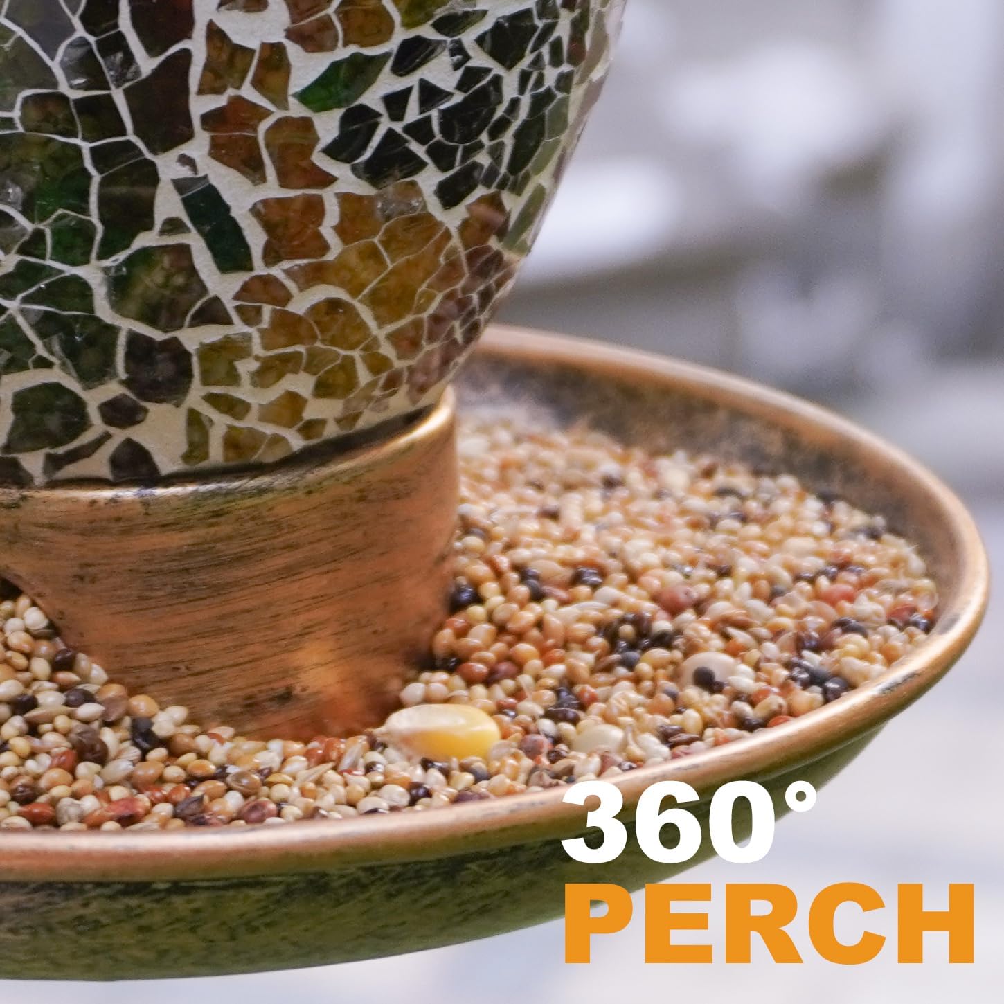 Bird Feeder for Outdoor Hanging with Mosaic Stained Glass, Solar Lights, Waterproof Lantern Shape with Hook, Garden Decor Unique Gifts for Mom, Women, Grandma, Bird Lovers - Gold